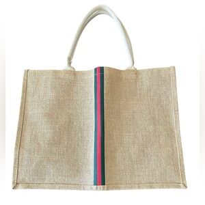 NEW HIBALA Woven Large Beach Shoulder Tote with Striped Accent handmade weaving